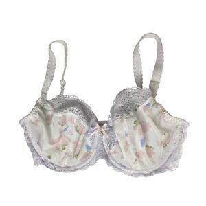 Freya 34G Underwire Bra White Floral Lace Unlined Balconette UK 34F